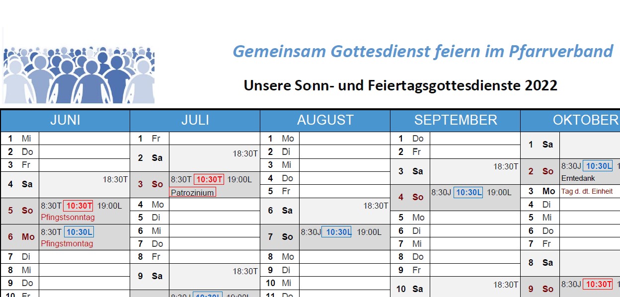 Neue Gottesdienstordnung für den Pfarrverband ab Pfingsten